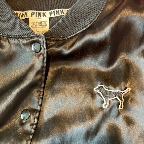 Victoria’s Secret PINK Satin Black Bomber Jacket Button Down Large - Picture 6 of 11